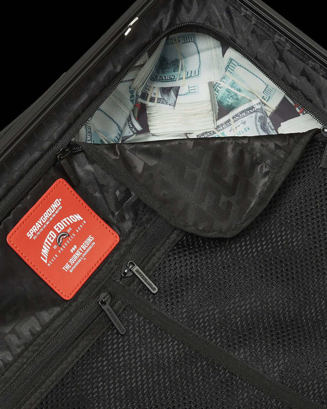 THE JOURNEY BEGINS SHARKITECTURE CARRY-ON LUGGAGE BLACK WITH EXTRA STI
