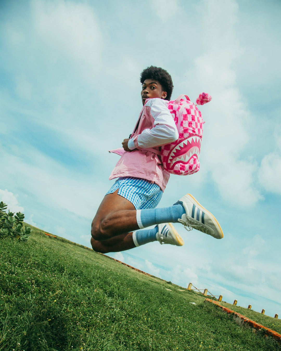 FURZILLA SHARK (PINK CHECK) BACKPACK