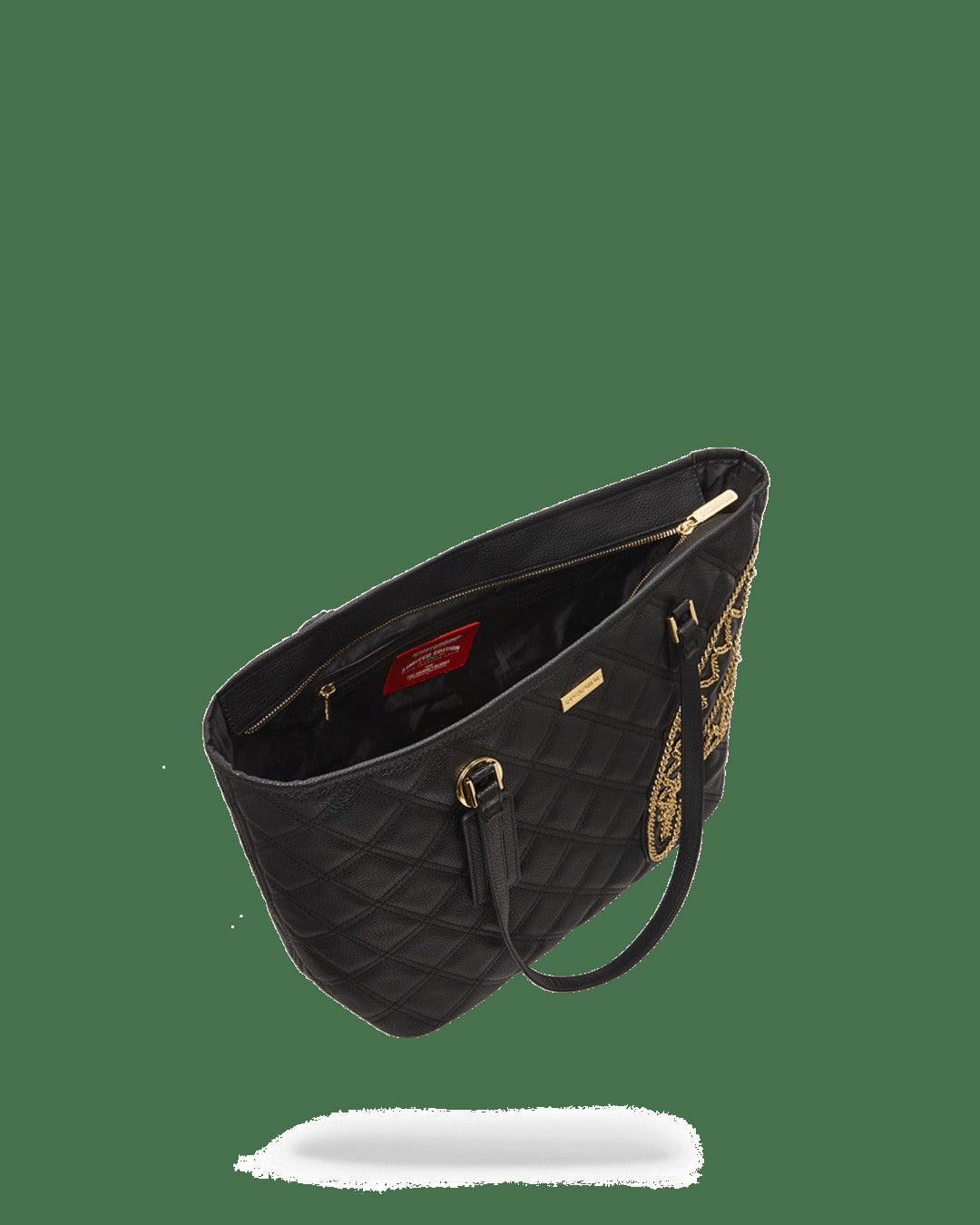 NOIR QUILT GOLD CHAIN SHARK TOTE