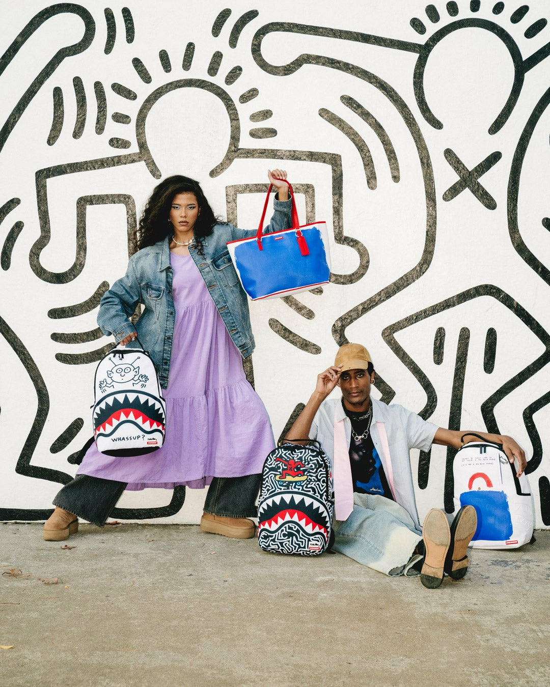 KEITH HARING BIG BLUE PURSE ART BACKPACK